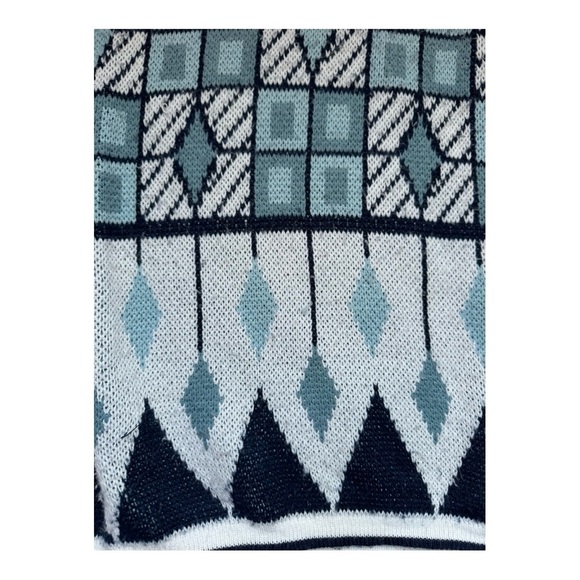 90s Geometric Grandpa Sweater Mens XLarge Blue White Retro  Unisex‎ - Picture 6 of 8